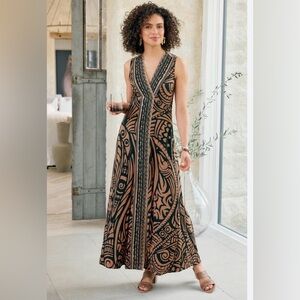 Soft Surroundings Serengeti Dress Maxi Brown Black Large 1X